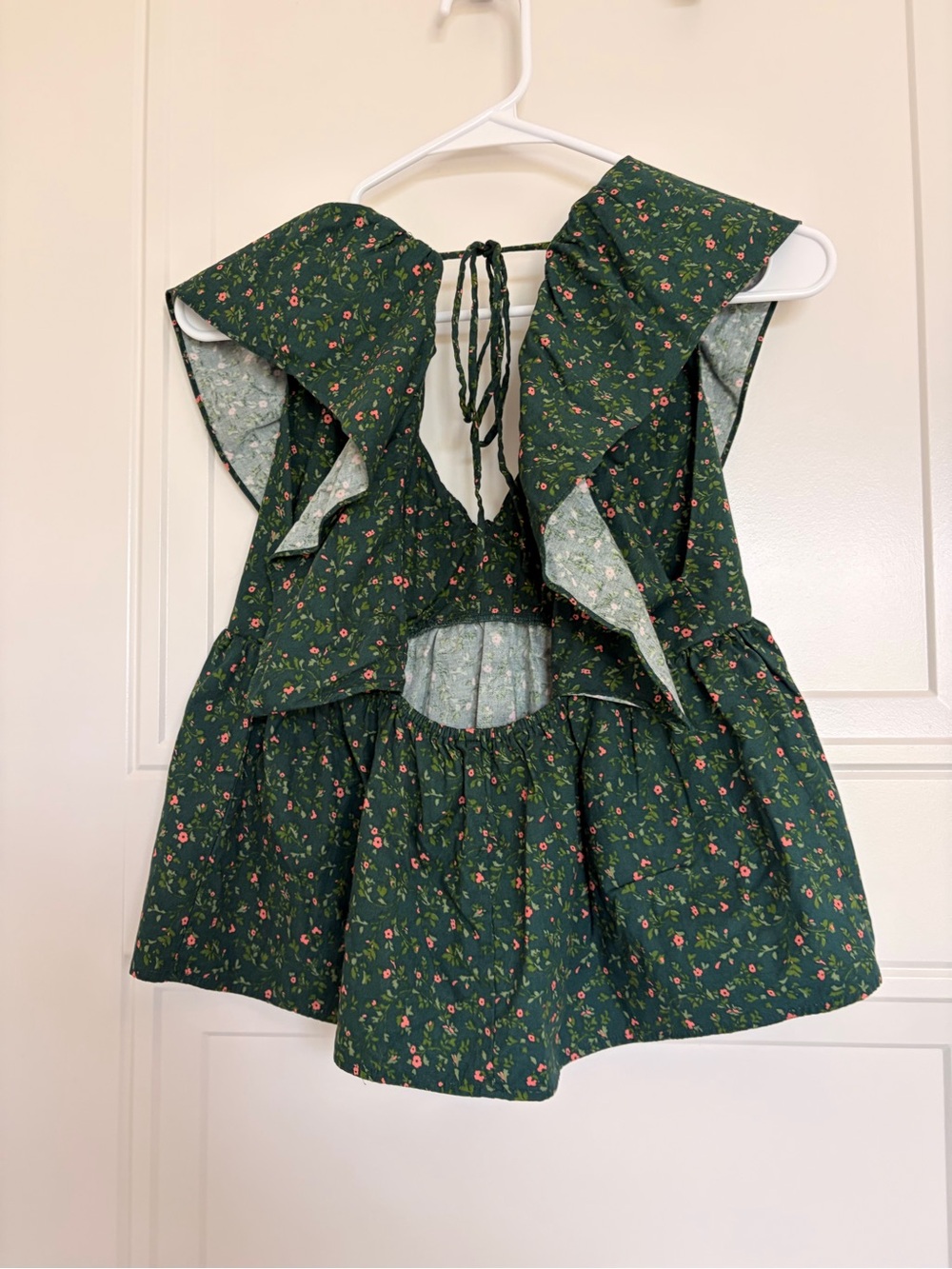 Reformation Dark Green Floral Ruffle Tank Top
